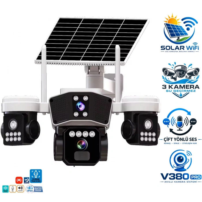 X5Tech RX-95WS 3 Kameralı Solar WiFi PTZ IP Sesli Akıllı Güvenlik Kamera ( 3+3+3 MP )