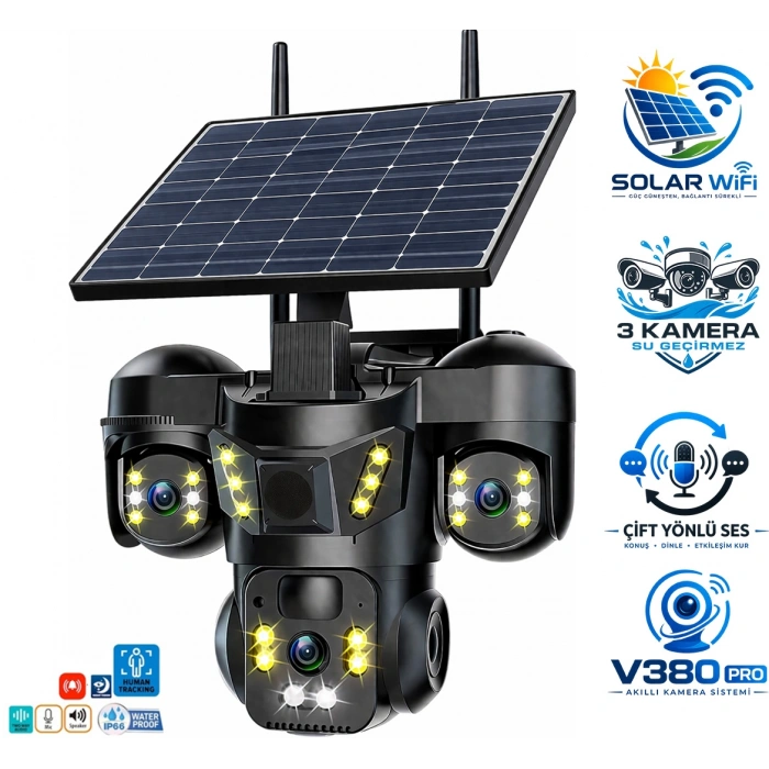 X5Tech RX-66WS 3 Kameralı Solar WiFi PTZ IP Sesli Akıllı Güvenlik Kamera ( 3+3+3 MP )