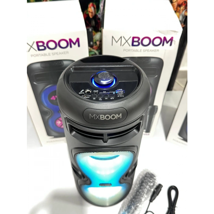 Maxron Mxboom BT USB SD AUX 8 İNÇ Mikrofonlu Anfi Yüksek SES Taşınabilir RGB Işıklı Hoparlör