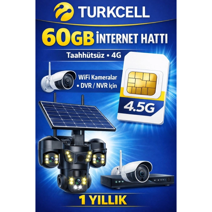 TURKCELL 60GB internet Hattı Sim Kart – Taahhütsüz – 4G – Wifi Kameralar DVR/NVR İçin 1 YILLIK