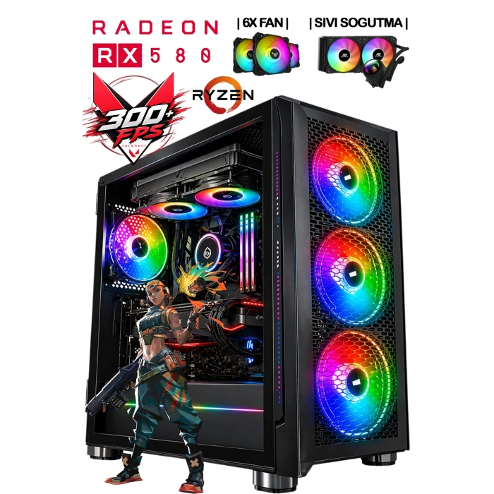 J-TECH noX Ryzen 5 5500 | 32GB RAM | 512GB SSD | RX580 8GB | SIVI Soğutma 6X Fan | Oyuncu Gaming Bilgisayar