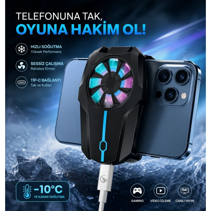 Sprange SR-MC5 RGB Aydınlatma Manyetik 3 Kademeli 8*5*4cm Telefon Soğutucu