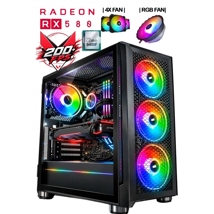 J-TECH Rina i5 9400F | 32GB RAM | 512GB SSD | RX580 8GB | 4X Fan | Oyuncu Gaming Bilgisayar