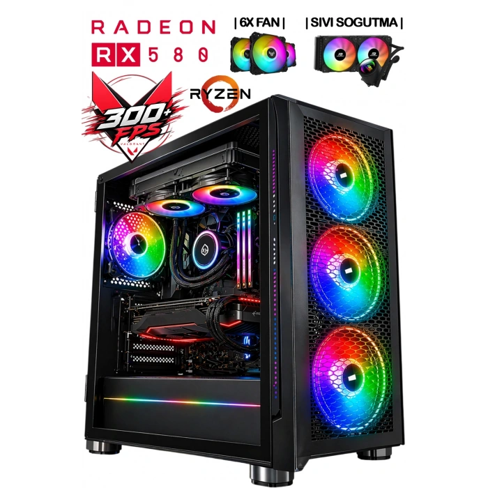 J-TECH noX Ryzen 5 5500 | 32GB RAM | 512GB SSD | RX580 8GB | SIVI Soğutma 6X Fan | Oyuncu Gaming Bilgisayar