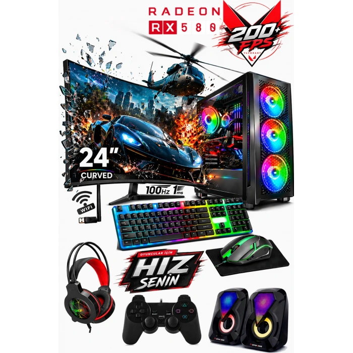 J-TECH Ryon i5 9400F | 32GB RAM | 512GB SSD | RX580 8GB | 24 Curved | Oyuncu Gaming Bilgisayar
