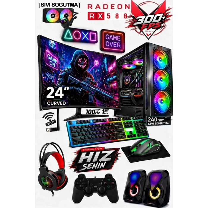 J-TECH Ryze Ryzen 5 5500 | 32GB RAM | 512GB SSD | RX580 8GB | 24 | Sıvı Soğutma Oyuncu Bilgisayar