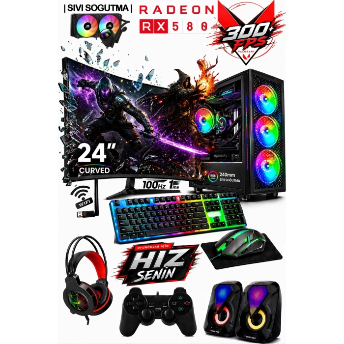 J-TECH Nexa i5 10400F | 32GB RAM | 512GB SSD | RX580 8GB | 24 Curved | Sıvı Soğutma Oyuncu Bilgisayar