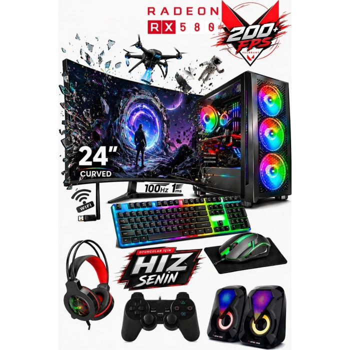 J-TECH Raven i5 6500TE | 16GB RAM | 512GB SSD | RX580 8GB | 24 Curved | Oyuncu Gaming Bilgisayar