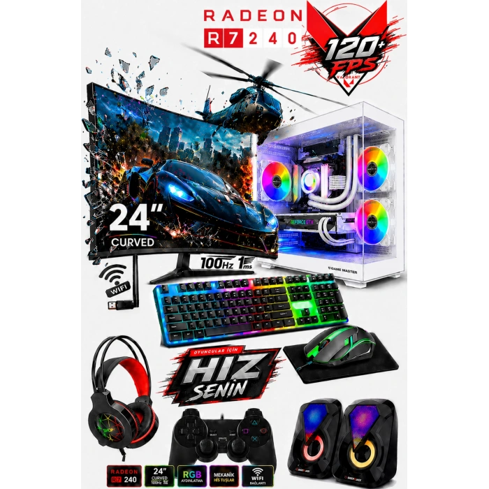 J-TECH Blood i5 3470 16GB RAM 256GB SSD GDDR5 R7240 4GB 24 Curved Akvaryum Gaming Oyuncu Bilgisayarı