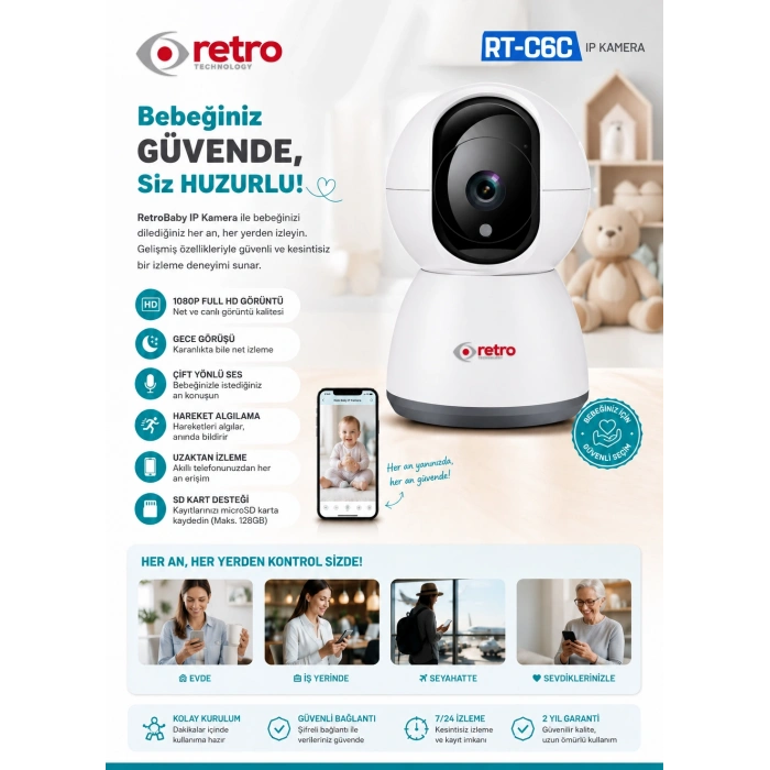 Retro RT-C6C IP Uzaktan izleme Gece Görüşlü Sesli Bebek Kamerası