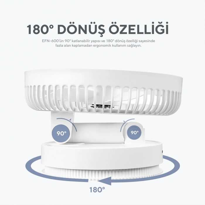 Everest EFN-600 Beyaz 2000mAh 8 Inch 4 Kademeli 1500RPM Hız Katlanabilir Masaüstü Usb Fan