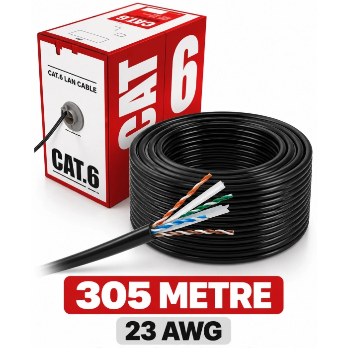 CAT6 305 Metre 23AWG Siyah Ethernet LAN Ağ Kablosu
