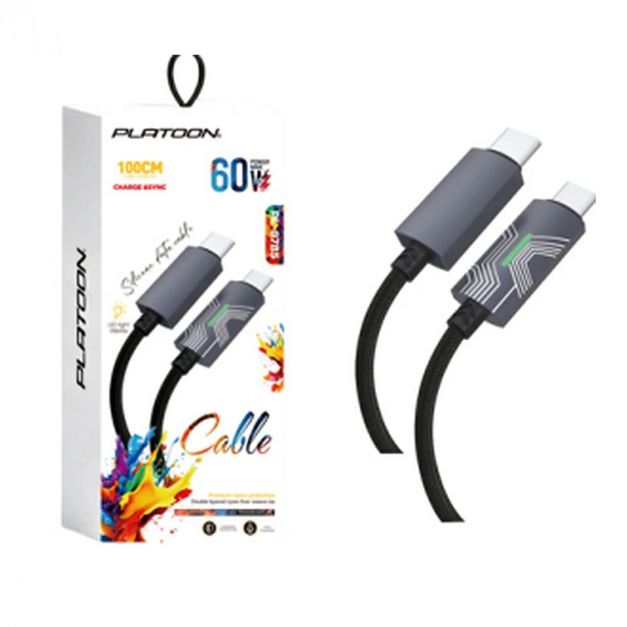 Platoon PL-8785 60W Type-C To Type-C Powermax Işıklı Şarj Kablosu