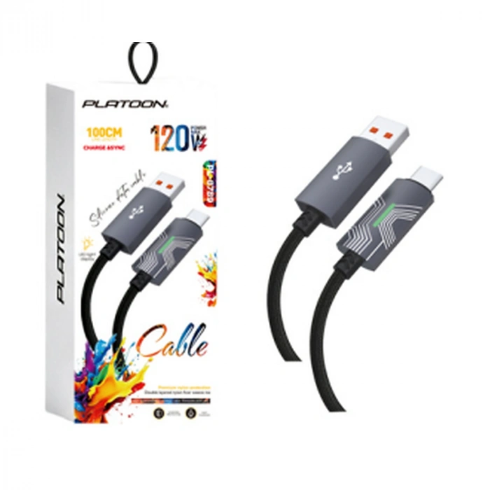 Platoon PL-8789 120W Type-C To USB Powermax Işıklı Şarj Kablosu