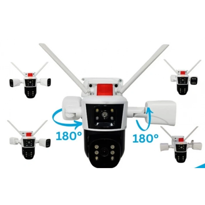 AV-S312X IPC360 APP 3 Kamera 10X Zoom 12MP 360° Renkli Gece Görüş Sesli Görüşme Sirenli Wi-Fi Akıllı Kamera