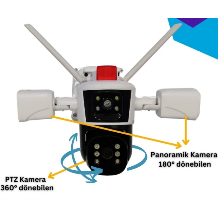 AV-S312X IPC360 APP 3 Kamera 10X Zoom 12MP 360° Renkli Gece Görüş Sesli Görüşme Sirenli Wi-Fi Akıllı Kamera