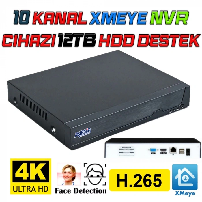 Avenir 4K 10 Kanal Network Video 8MP 12TB XMeye NVR IP Kamera Güvenlik Kayıt Cihazı