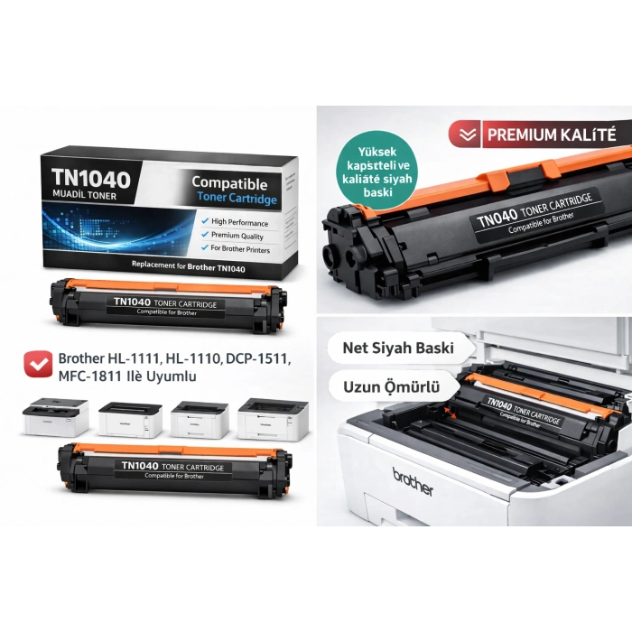 Brother HL-1111 HL-1110 DCP-1511 MFC-1811 Uyumlu TN1040 Muadil Toner