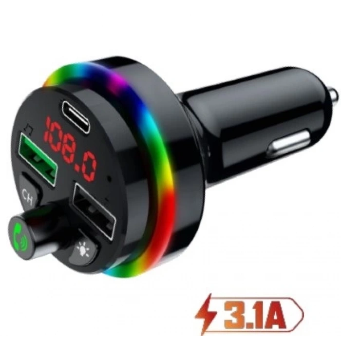 Concord C-6009 Bluetooth Görüşme Ve Müzik Dinleme Ekranlı RGB FM Transmitter PD 3.1A Çift Usb Şarj