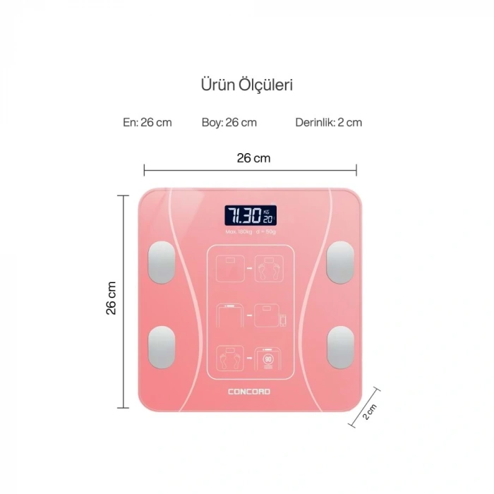 CONCORD C-W01 Akıllı Bluetooth Baskül Pembe