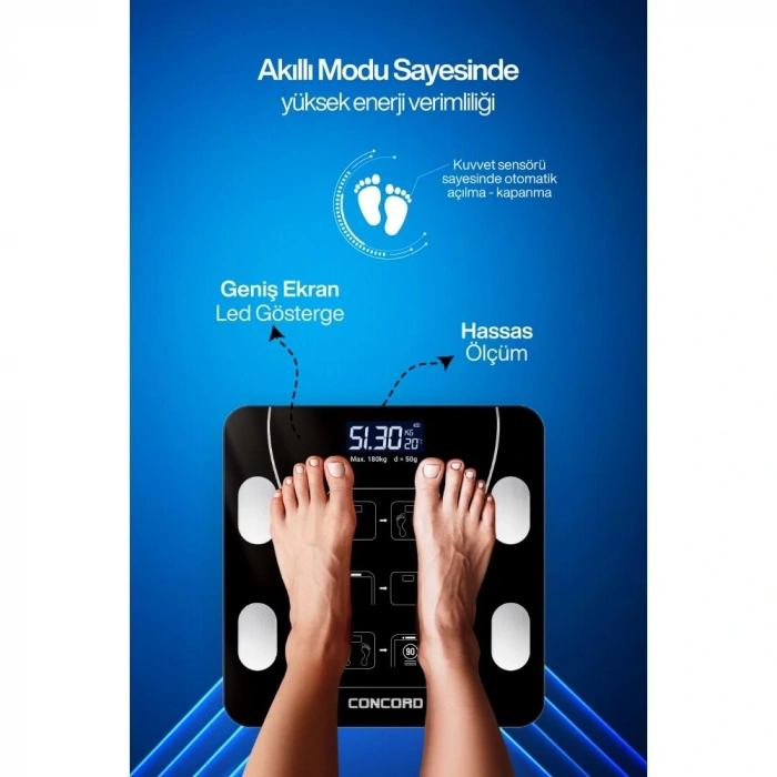 CONCORD C-W01 Akıllı Bluetooth Baskül Siyah