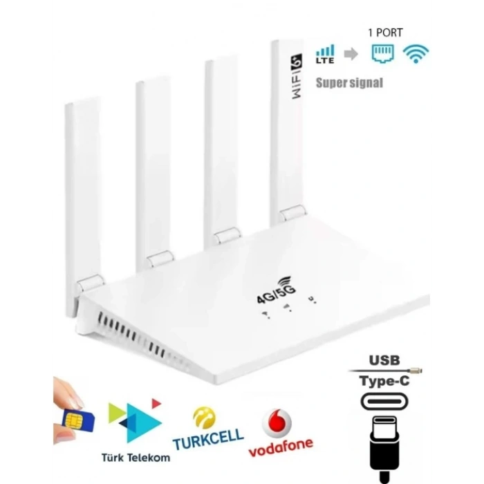 DataForce 4G 5G Sim Kartlı 4 Anten 1 PORT RJ45 Taşınabilir Router Wifi 6 Modem Cpf906