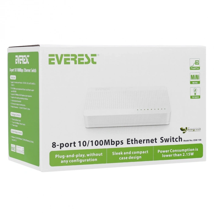 Everest ESW-108 8 Port 10/100Mbps Ethernet Switch Hub