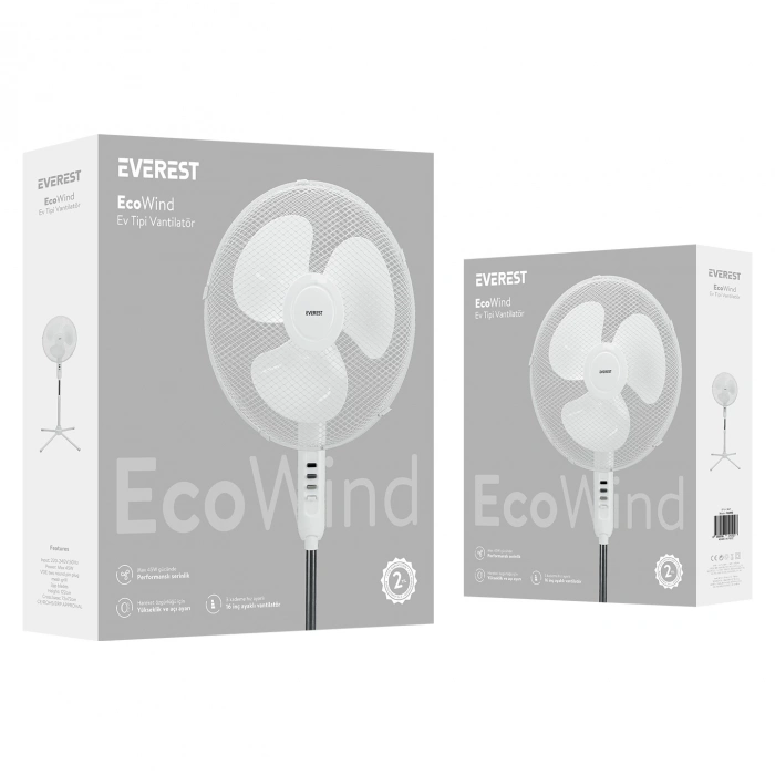 Everest FAN10 EcoWind Beyaz 16 Maks 45W 3 Kademe 1100RPM Metal Yıldız Ayak 3 Bıçaklı Vantilatör/ Pervanesi