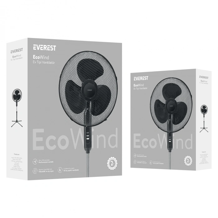 Everest FAN10 EcoWind Siyah 16 Maks 45W 3 Kademe 1100RPM Metal Yıldız Ayak 3 Bıçaklı Vantilatör/ Pervanesi