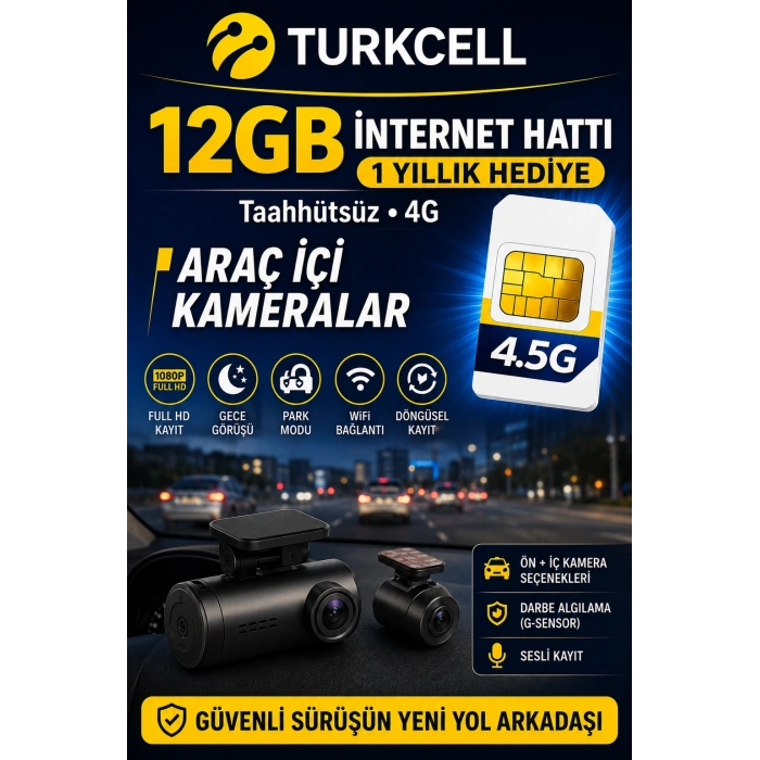 Hotkam 4G Araç İçi Kamera Google Maps GPS Takip 1080P + Turkcell 12GB SIM Hediye -1 Yıl