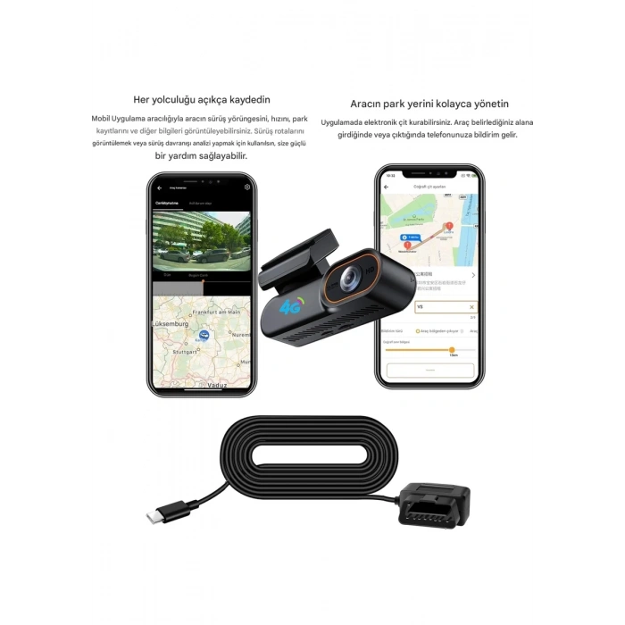 Hotkam 4G Araç İçi Kamera GPS Araç Takip Sistemi Canlı Takip Google Maps 1080P