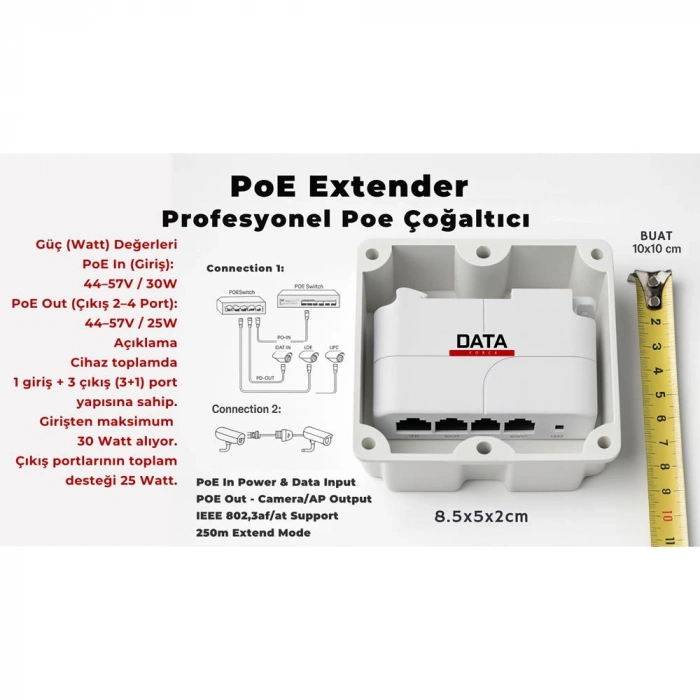 DATAFORCE Hi-AT13F-A 3+1 10/100 POE EXTENDER
