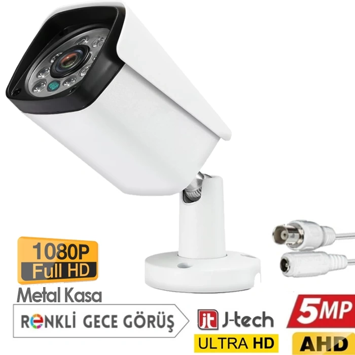 J-TECH 3030 Metal 8 Warm Light 5MP SONY LENS Gece Renkli 1080P AHD Güvenlik Kamera