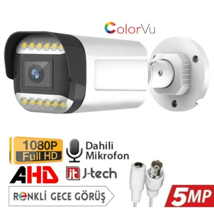 J-TECH 3070 5MP 12 LED SONY LENS DAHİLİ Sesli Gece Renkli Warm Light 1080P AHD Güvenlik Kamera