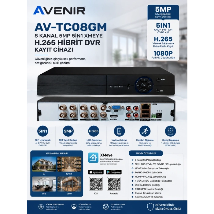 J-TECH 5MP 7070 Renkli Gece Görüşlü 8 Li Akıllı Güvenlik Kamera Seti – Yüz ve Araç Tanıma