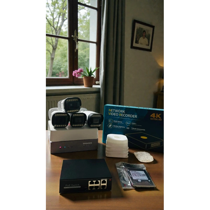 J-TECH 5MP IP Sesli Renkli Gece Görüşlü 4 Lü Akıllı Güvenlik Kamera Seti – Yüz ve Araç Tanıma