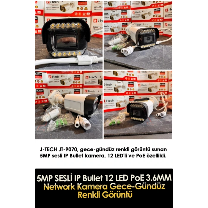 J-TECH 5MP IP Sesli Renkli Gece Görüşlü 4 Lü Akıllı Güvenlik Kamera Seti – Yüz ve Araç Tanıma
