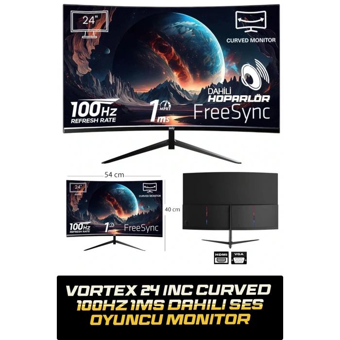 J-TECH G12712 i5-10400F 16GB 512GB SSD GDDR5 R7240 4GB 24 Curved Oyuncu Masaüstü Bilgisayar