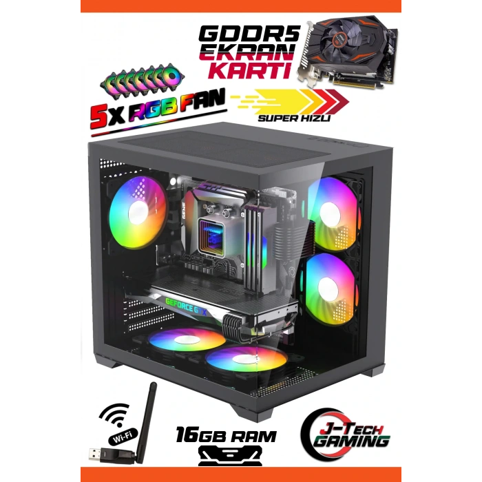 J-TECH G399 i5 3470 16GB 256GB SSD GDDR5 R7240 4GB Oyuncu Akvaryum Cube Gaming Masaüstü Bilgisayar