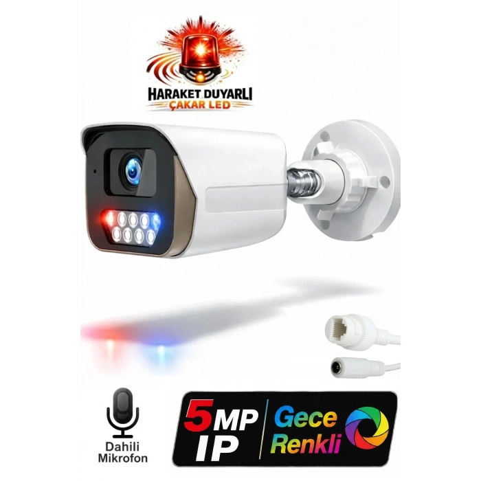 J-TECH JT-112 5MP PoE Sesli IP Bullet Metal Güvenlik Kamerası Haraket Duyarlı Çakar LED