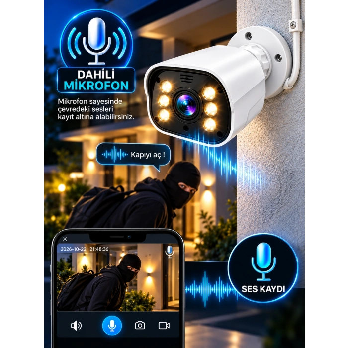 J-TECH JT-6066 5MP Sesli IP Bullet Kamera | PoE | 6 LED | 3.6mm | Gece-Gündüz Renkli