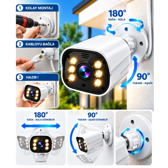 J-TECH JT-6066 5MP Sesli IP Bullet Kamera | PoE | 6 LED | 3.6mm | Gece-Gündüz Renkli