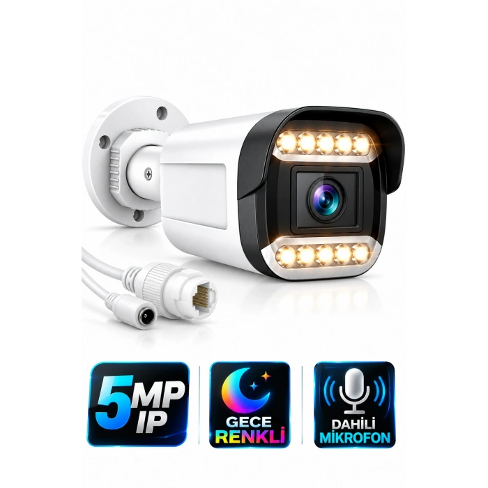J-TECH JT-9070 5MP Sesli IP Bullet Kamera | PoE | 12 LED | 3.6mm | Gece-Gündüz Renkli