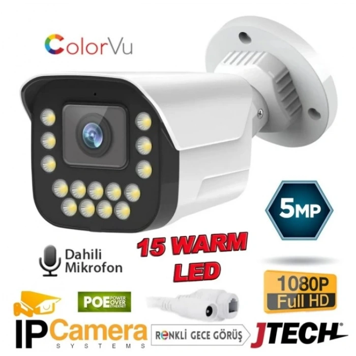 J-TECH JT-9090 5MP SESLİ IP Bullet 15 LED PoE 3.6MM Network Kamera Gece-Gündüz Renkli Görüntü