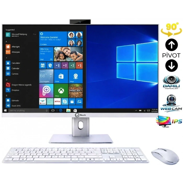 J-TECH Zeno i5 6500 | 8GB RAM | 128GB SSD | 24 IPS Pivot | All in One PC Bilgisayar