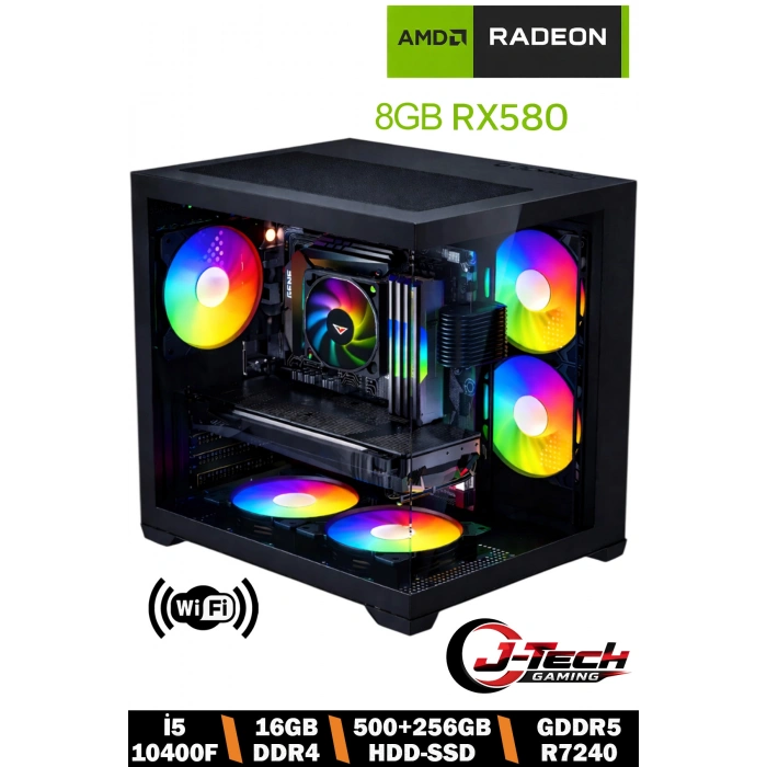 J-TECH Quantum Ryzen5 5500 16GB HDD 500GB+256GB SSD GDDR5 RX580 8GB Oyuncu Bilgisayarı