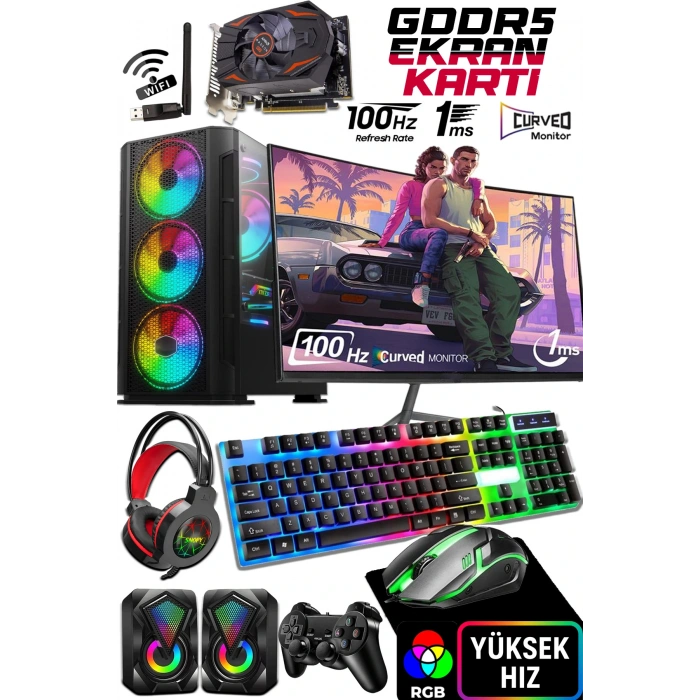 J-TECH Void i5-10400F 16GB RAM 256GB GDDR5 SSD 4GB R7240 24 Curved Oyuncu Bilgisayarı