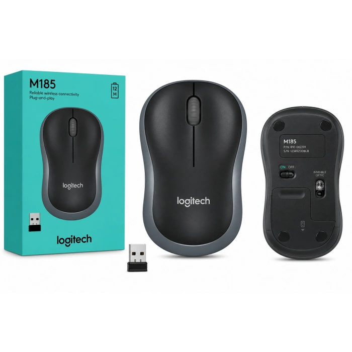LOGITECH M185 Nano Alıcılı Kablosuz Siyah-Gri Mouse