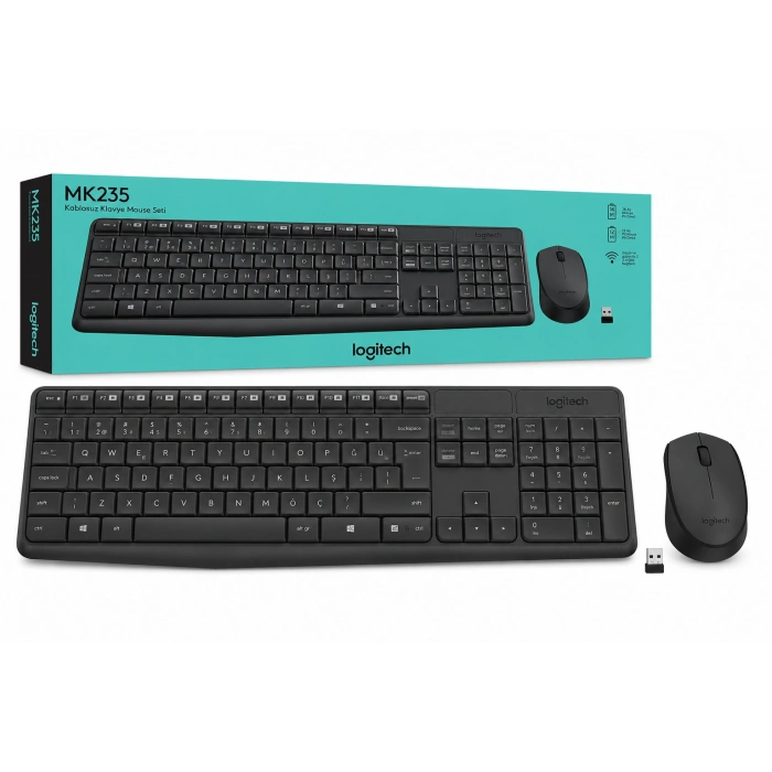 LOGITECH MK235 Q Türkçe Kablosuz Siyah Klavye+ Mouse