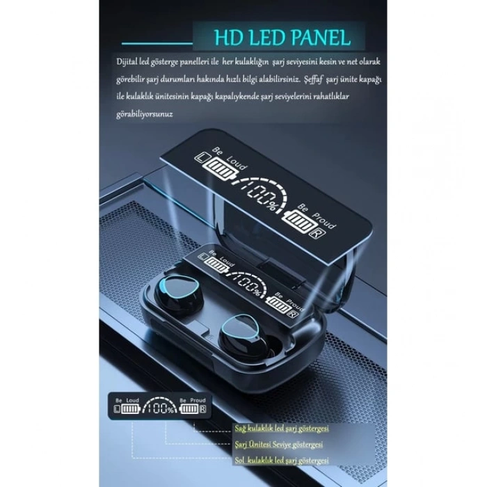 M10 Powerbanklı Su Geçirmez Earbuds Kulak Içi Tws Bluetooth Kulaklık Bt Wireless V5.1